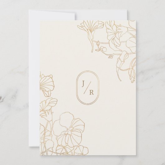 Ivory Gold Floral Wedding Kaart (Achterkant)