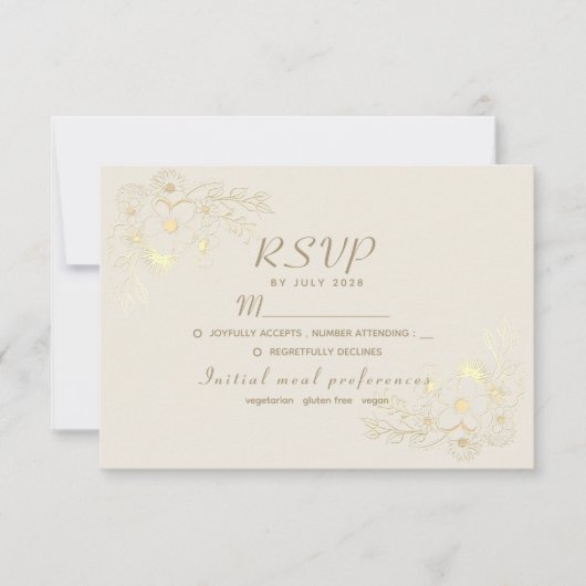 Ivory Gold Floral Wedding RSVP Kaart (Voorkant)