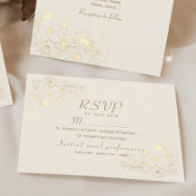 Ivory Gold Floral Wedding RSVP Kaart