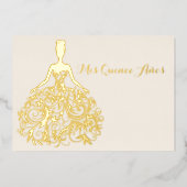 Ivory Gold Foil Silhouette Quinceañera Invite Folie Uitnodiging (Voorkant)