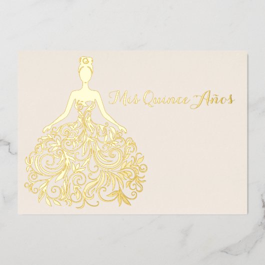 Ivory Gold Foil Silhouette Quinceañera Invite Folie Uitnodiging (Voorkant)