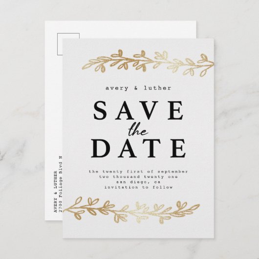 Ivory Gold Foliage slaat de datum op Aankondigingskaart (Voorkant / Achterkant)