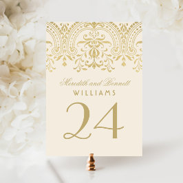 Ivory Gold Glamour Monogram Tafelnummerkaart Kaart
