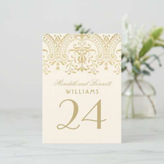 Ivory Gold  Glamour Wedding Table Number Kaart (Staand voorkant)