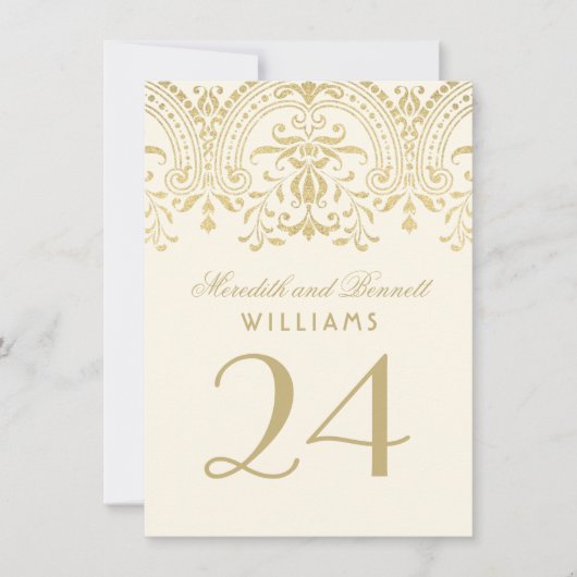 Ivory Gold  Glamour Wedding Table Number Kaart (Voorkant)