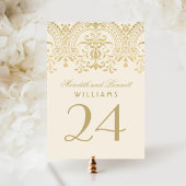Ivory Gold  Glamour Wedding Table Number Kaart