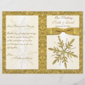 Ivory & Gold Glitter Snowflakes Weddenprogramma (Voorkant)