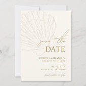 Ivory & Gold Hand Drawn Coastal Seashell Wedding Save The Date (Voorkant)