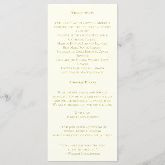 Ivory & Gold Huwelijksprogramma Programmakaart (Achterkant)