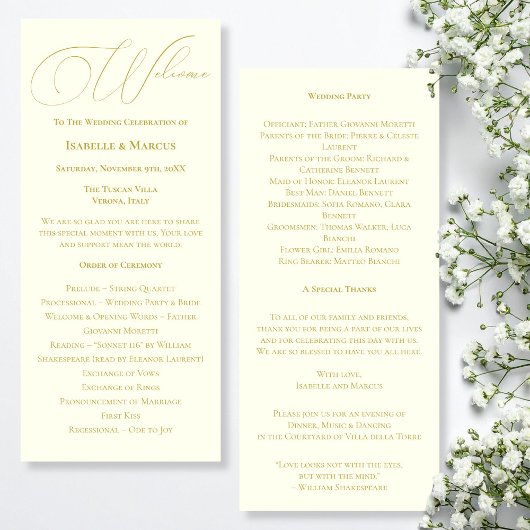 Ivory & Gold Huwelijksprogramma Programmakaart