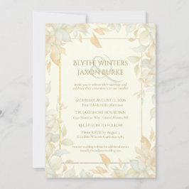 Ivory Gold Leafy Border Botanical Elegant Wedding Kaart