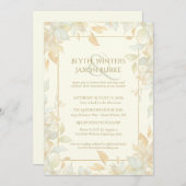 Ivory Gold Leafy Border Botanical Elegant Wedding  Kaart (Voorkant / Achterkant)