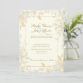 Ivory Gold Leafy Border Botanical Elegant Wedding Kaart (Staand voorkant)