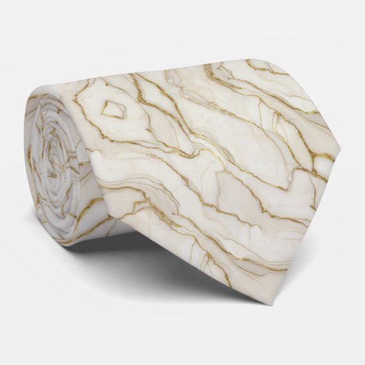 Ivory & Gold Marble Stropdas (Opgerold)