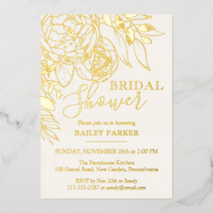 Ivory & Gold Modern Floral Peony Vrijgezellenfeest Folie Uitnodiging