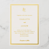 Ivory gold modern monogram luxury wedding folie uitnodiging (Voorkant)