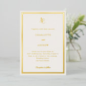 Ivory gold modern monogram luxury wedding folie uitnodiging (Staand Voorkant)