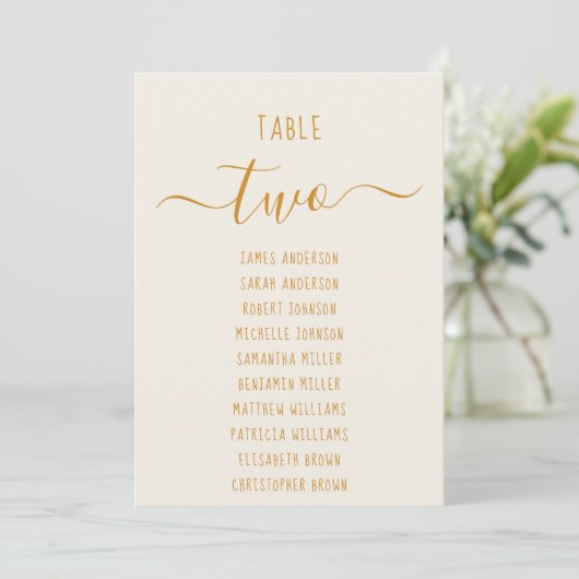 Ivory Gold Modern Script Simple Seating Chart Card (Staand voorkant)