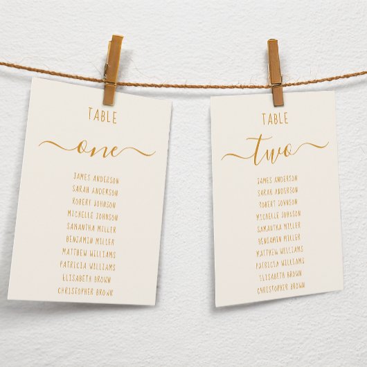 Ivory Gold Modern Script Simple Seating Chart Card