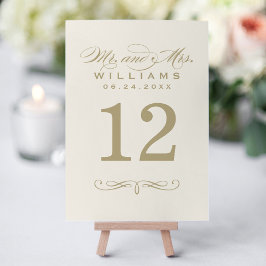 Ivory Gold Mr en Mrs Tafelnummerkaart Kaart