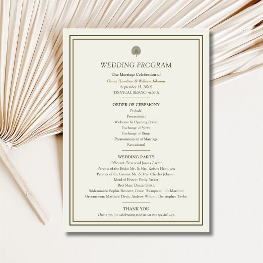 Ivory & Gold Palm Trouwprogramma Programmakaart