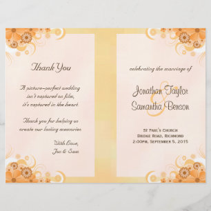 Ivory Gold Peach Floral Bi-Fold Wedding Programs