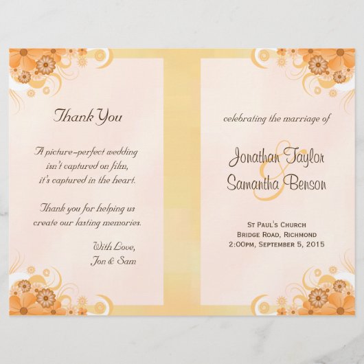 Ivory Gold Peach Floral Bi-Fold Wedding Programs (Voorkant)