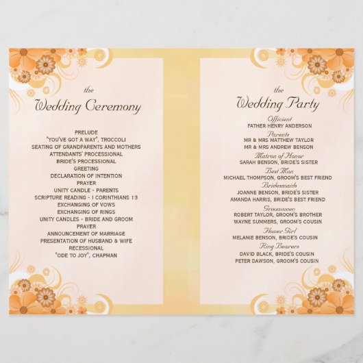 Ivory Gold Peach Floral Bi-Fold Wedding Programs (Achterkant)