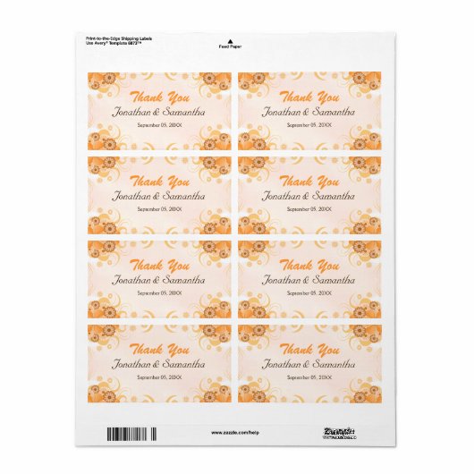 Ivory Gold Peach Floral Large Weddenschap Hartelij Etiket (Full Sheet)