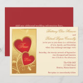 Ivory, Gold, Red Hearts Weddenschap Kaart (Voorkant / Achterkant)