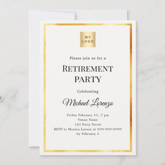 Ivory gold retirement party business logo kaart (Voorkant)