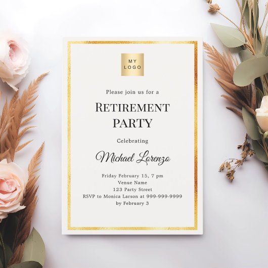 Ivory gold retirement party business logo kaart