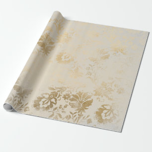 Ivory Gold Sepia Roos Floral Cottage Grungy Damask Cadeaupapier