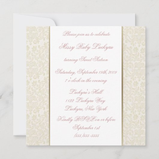 Ivory & Gold Sweet Sixteen Uitnodiging (Voorkant)