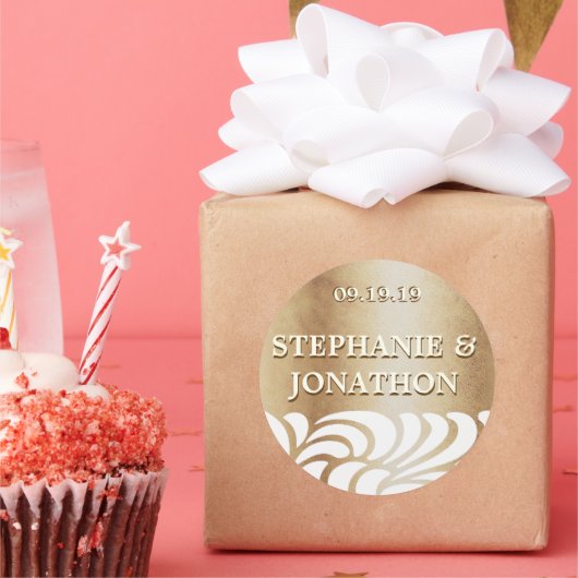 Ivory Gold Swirl Gold Wedding Seal Ronde Sticker (Feest)