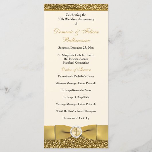 Ivory Gold Wedding Jubileum Vow Verlengingsprogram Programmakaart (Voorkant)