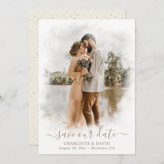 Ivory Gold Wedding Photo Save Our Date Kaart (Voorkant / Achterkant)