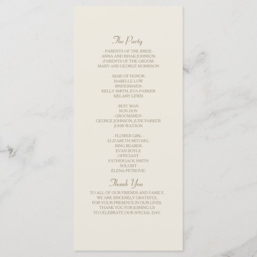 Ivory Gold Wedding Programme Programmakaart (Achterkant)