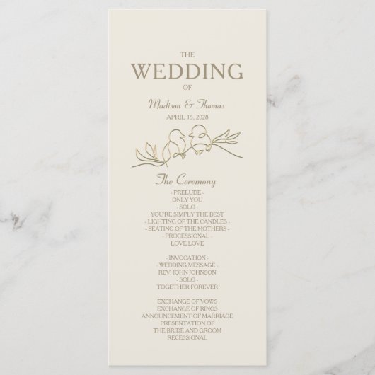 Ivory Gold Wedding Programme Programmakaart (Voorkant)