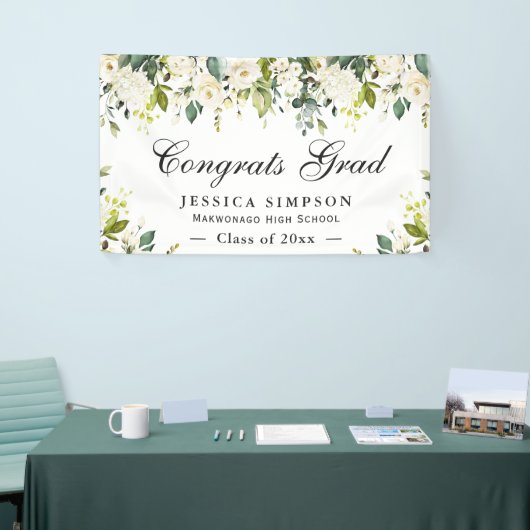 Ivory Golden Floral Modern Afstuderen Afstuderen Spandoek (Beurs)