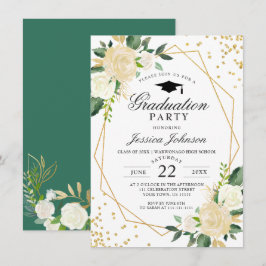 Ivory Golden Floral Modern Lijst Graduation Party Kaart
