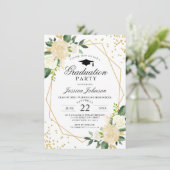 Ivory Golden Floral Modern Lijst Graduation Party Kaart (Staand voorkant)