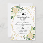 Ivory Golden Floral Modern Lijst Graduation Party Kaart (Voorkant)