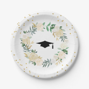 Ivory Golden Floral Modern Lijst Graduation Party Papieren Bordje