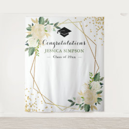 Ivory Golden Floral Modern Photo Afstudeerder Acht Wandkleed