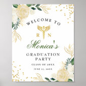 Ivory Golden Floral Welcome Graduation Party Poster (Voorkant)