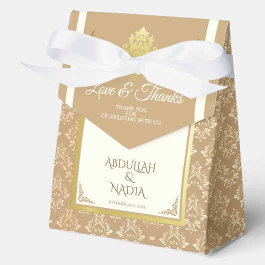 Ivory Goud Damast Elegantie Islamitische Moslim Br Bedankdoosjes (Voorkant)