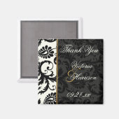 Ivory, Goud, en Zwarte Damast Trouwgunstmagneet Magneet (Voorkant / Achterkant)