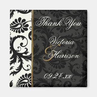 Ivory, Goud, en Zwarte Damast Trouwgunstmagneet Magneet