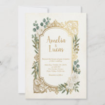 Ivory Gouden Groene Huwelijksuitnodiging Elegant